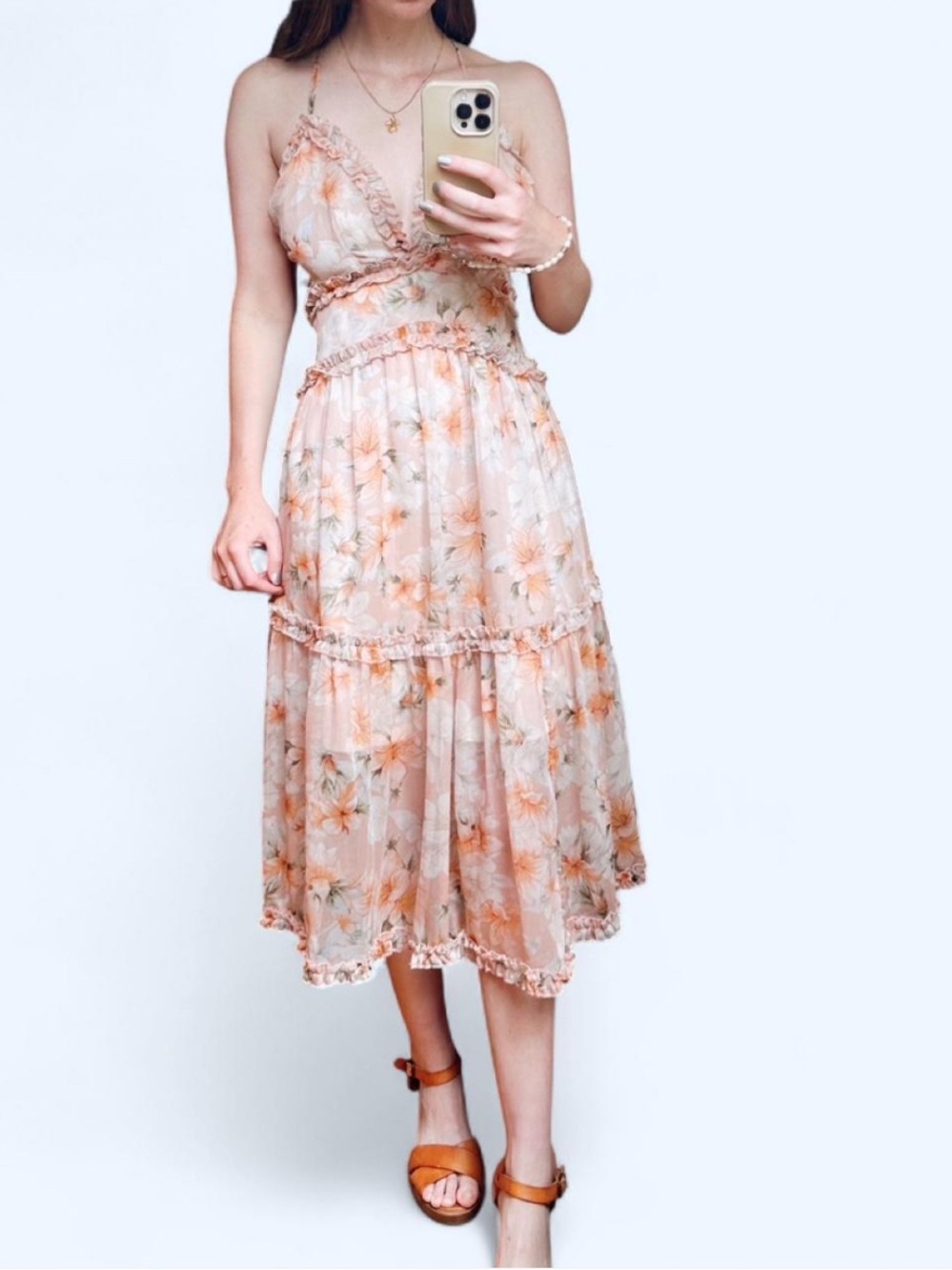 Angel Biba floral tropical pink fluffy maxi dress
